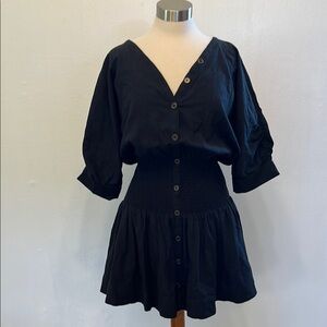 NWT ANTHROPOLOGIE MAEVE Black Stretch Waist Dress w/ exposed back Sz Medium